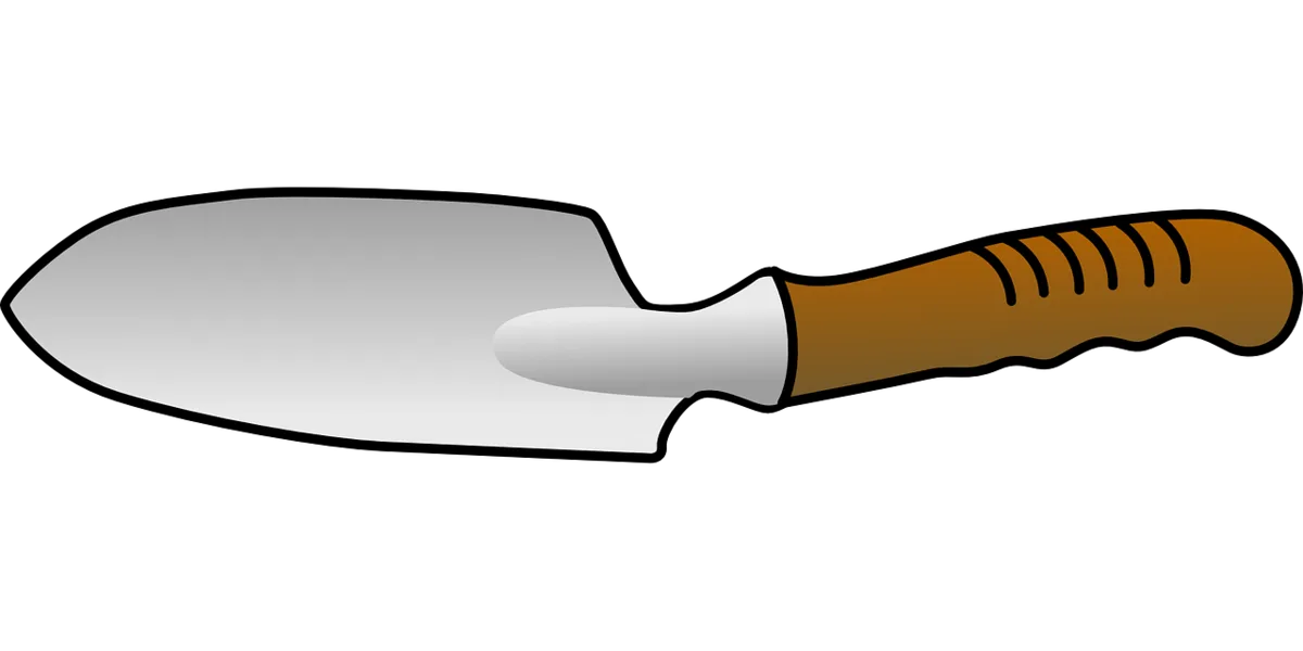 Clip-art hand trowel with a grey blade and brown handle